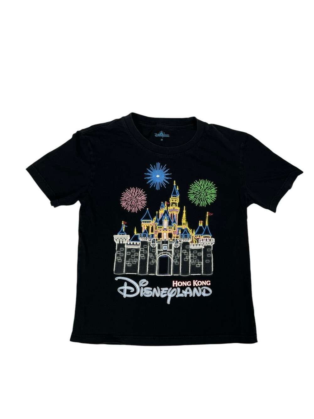 Vintage Hong Kong Disneyland T-Shirt Women’s Size Medium Neon Castle Design